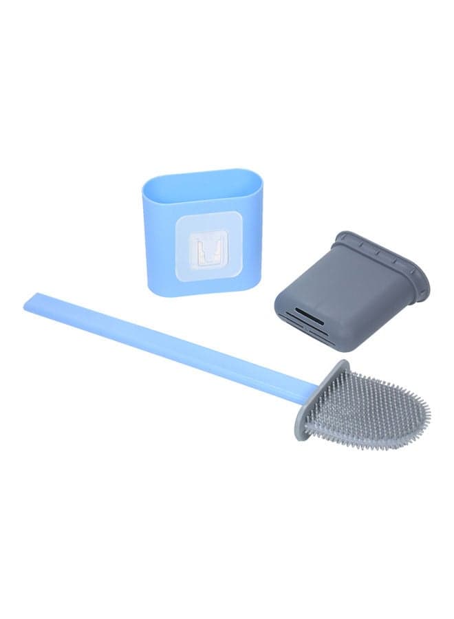 Wall Mount Flat Toilet Brush With Holder Blue/Grey