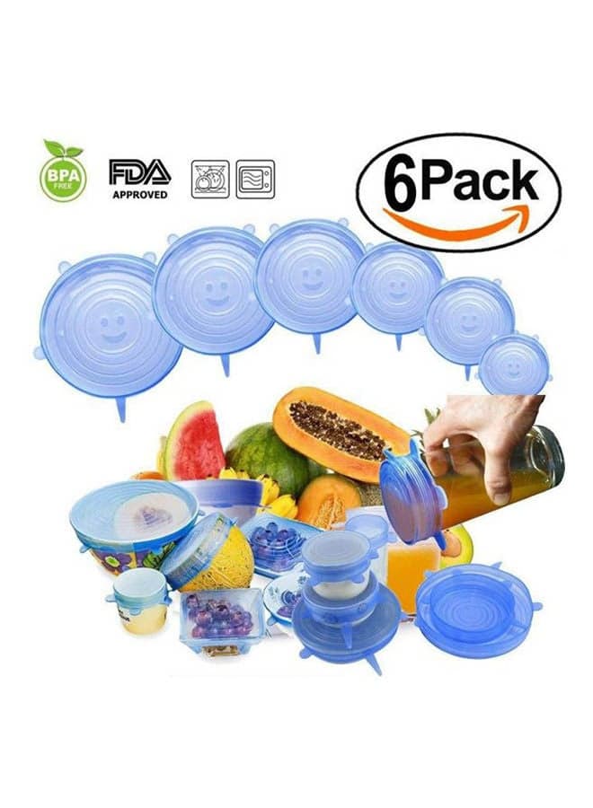 6 Pieces Reusable Kitchen Tools Bowl Cover Pan Lid -Premium Stretch Silicone Lids- Stretch Silicone Bowl Lid Blue