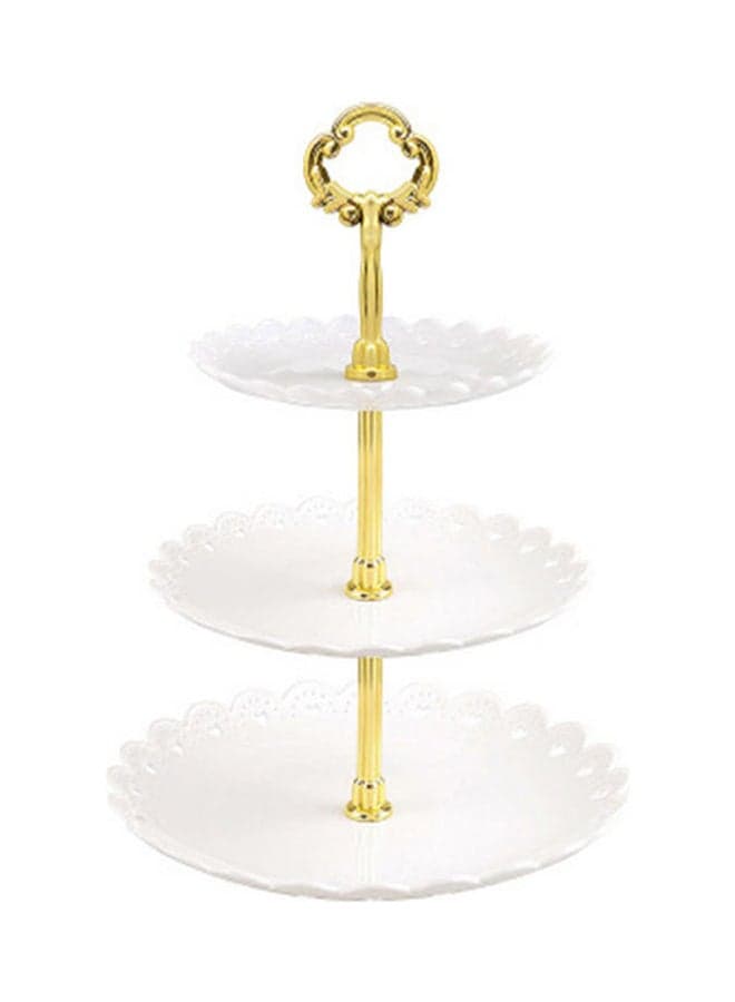 3-Tier Ceramic Cupcake Stand White/Gold 15x22x31cm