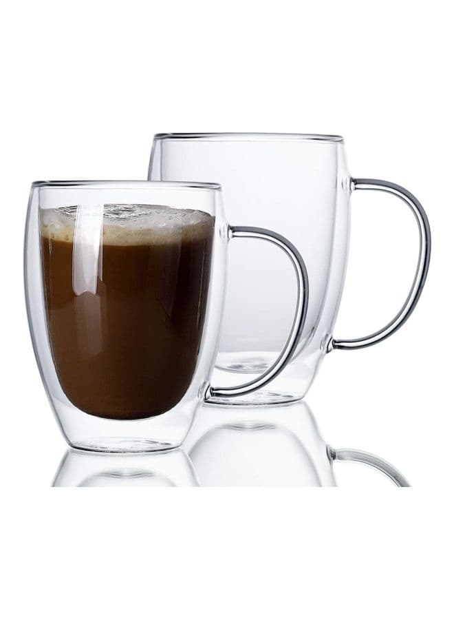 2Pcs 350ML Borosilicate Double Wall Tea Coffee Mug with Handle Clear 350ml