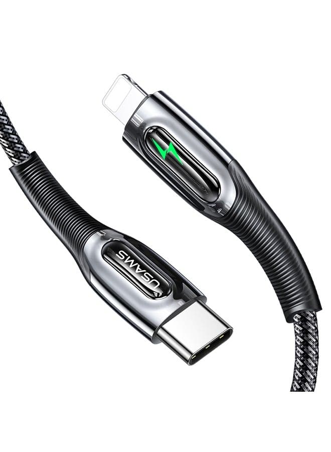 Type-C To Lightning 20W Auto Power Off Smart Fast Charging Data Cable with Breathing LED Black