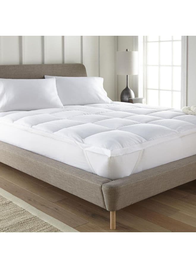 Lux Mattress Topper 10 cm Microfiber Filing With Rubber Corner Edges Cotton White 200x140cm