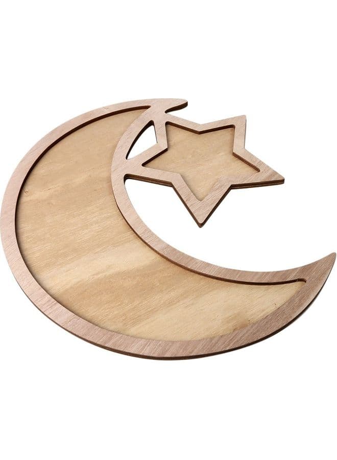 Rustic Wooden Eid Mubarak Party Serving Tray Brown