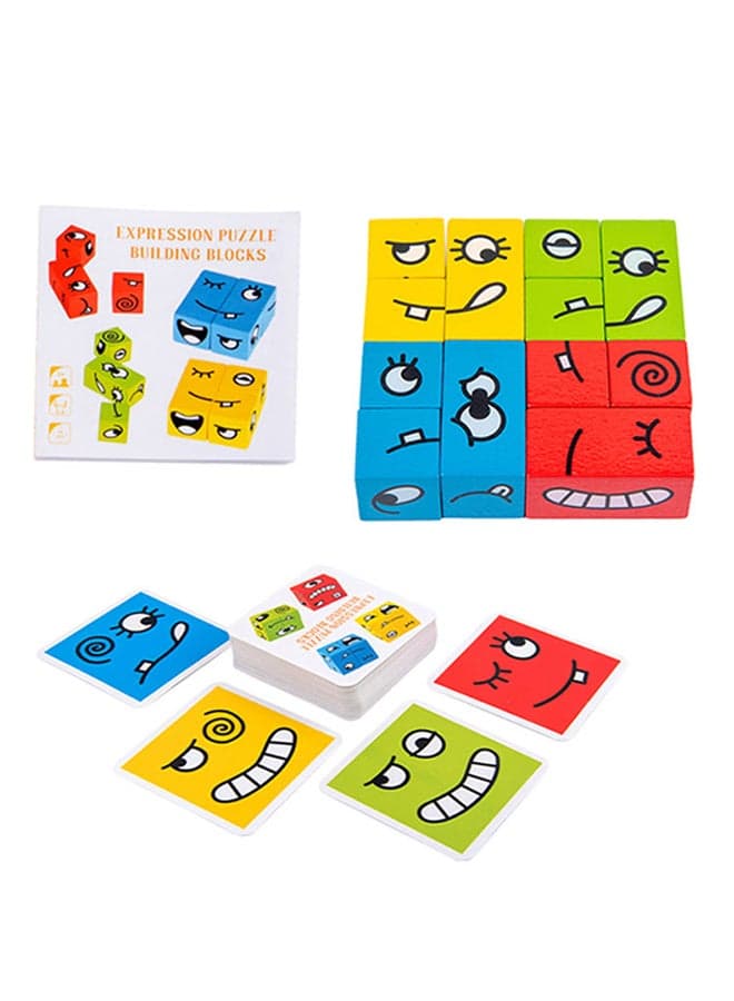 Wooden Face-Changing Expressions Matching Cube Blocks Educational Game Montessori Toy For Kids 20x20x3.5cm