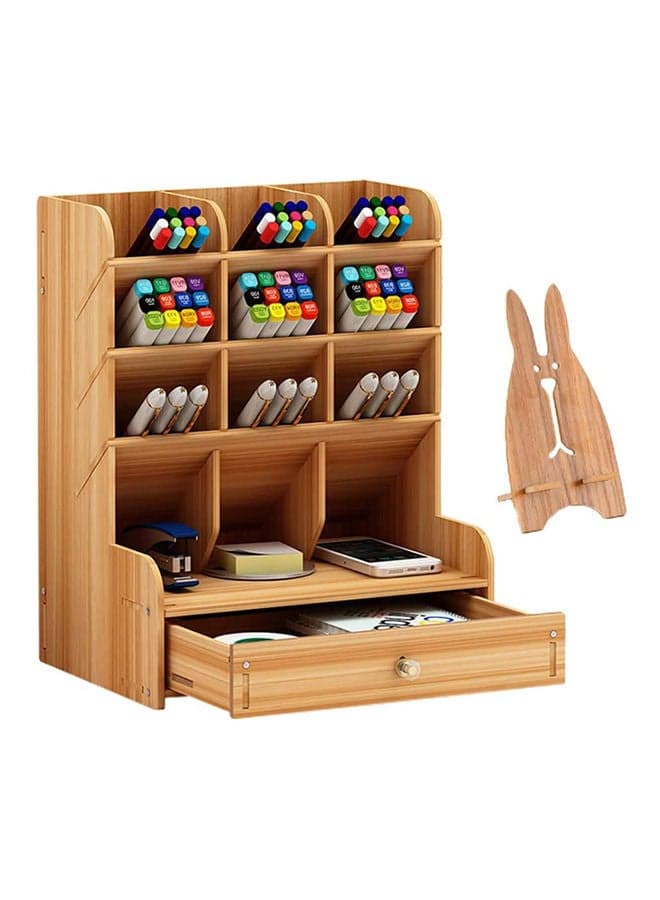 Marbrasse Wooden Pen Organizer, Multi-Functional Diy Pen Holder Box Brown