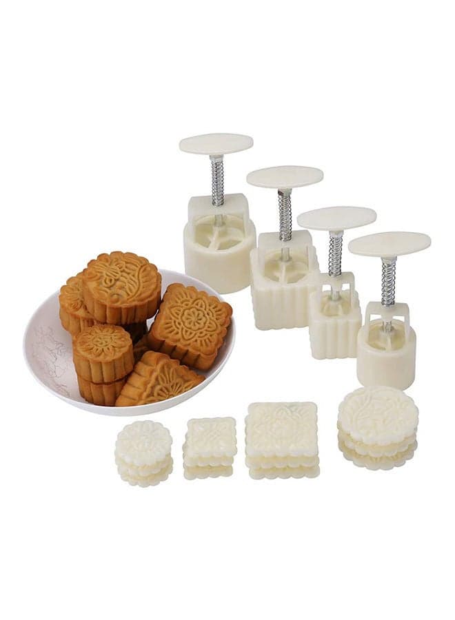 Mid-Autumn Festival Hand-Pressure Moon Cake Mould With 12 Pcs Mode Pattern For 4 Sets White
