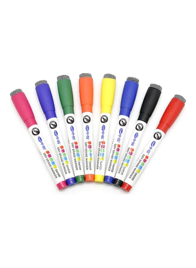 8-Piece Ease Dry Markers With Eraser Cap Multicolour