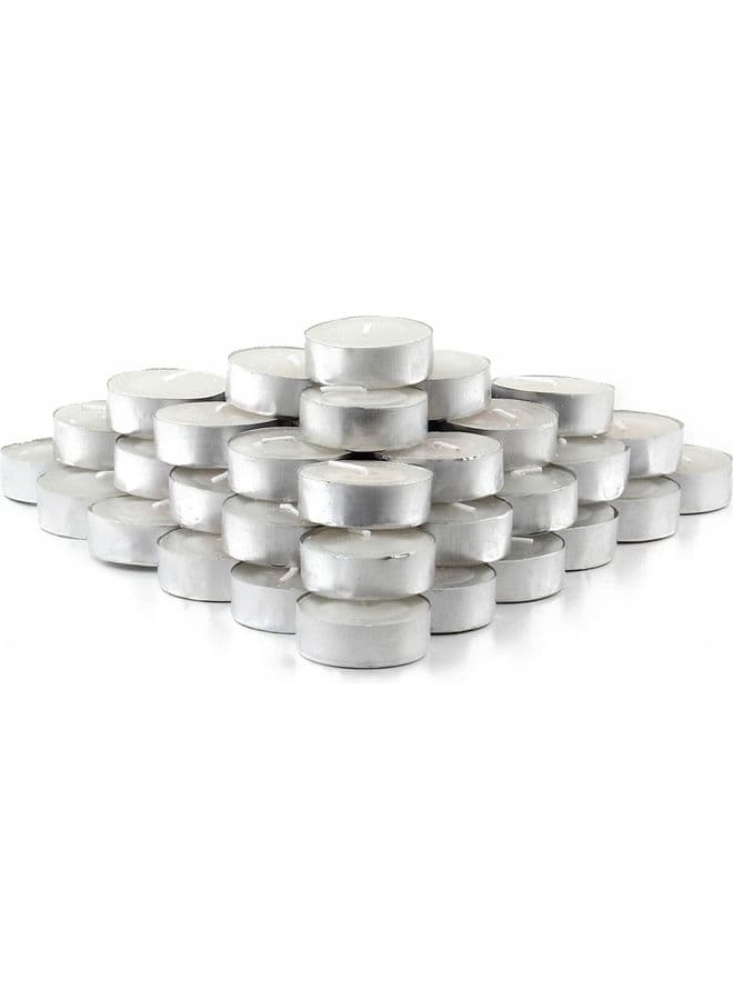 50-Piece Unscented Plain Tealight Candles White/Silver