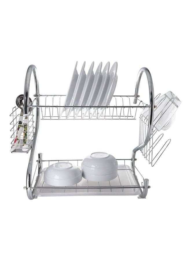 2-Layer Stainless Steel Dish Rack Silver 40 x 11.5 x 25.5cm