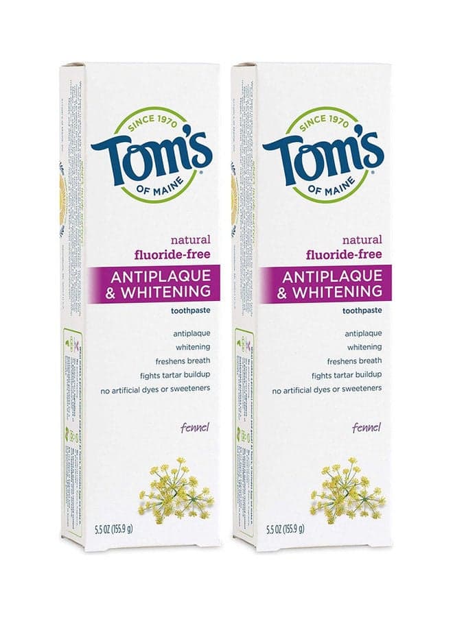 Pack of 2 Fluoride-Free Antiplaque and Whitening Natural Toothpaste Multicolour 155grams