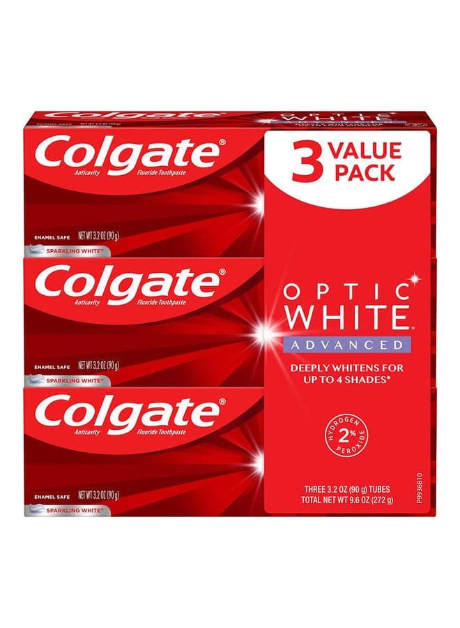 3-Piece Optic Advanced Teeth Whitening Toothpaste Set White 272grams