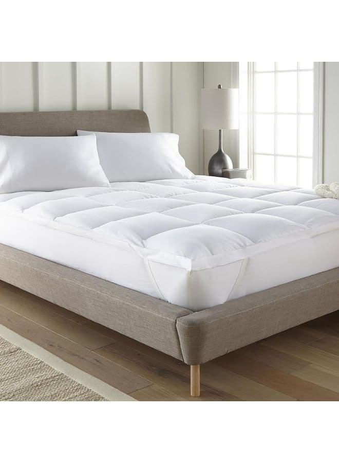 Two Layers Microfiber Mattress Topper 10 cm With Silicone Filling and Rubber Corners Edges Microfiber White 200x120cm