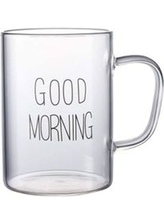 Good Morning Printed Glass With Handle Clear