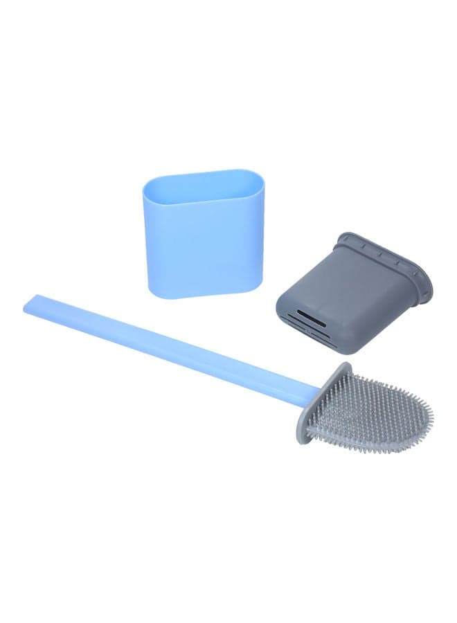 Silicone Flat Toilet Brush with Holder Blue/Grey