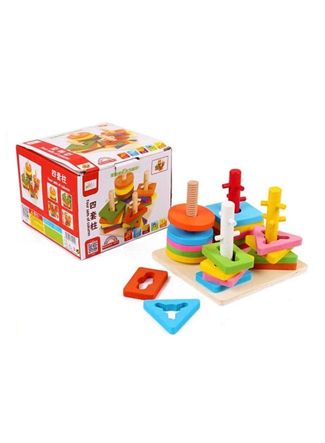 Wooden Geometric Shape Sorter And Colors Recognition Stacking Toys
