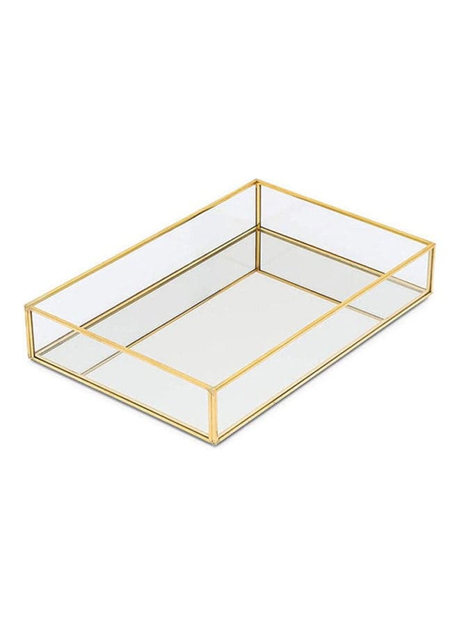 Metal And Glass Serving Tray Clear/Gold 25x18x4.5cm