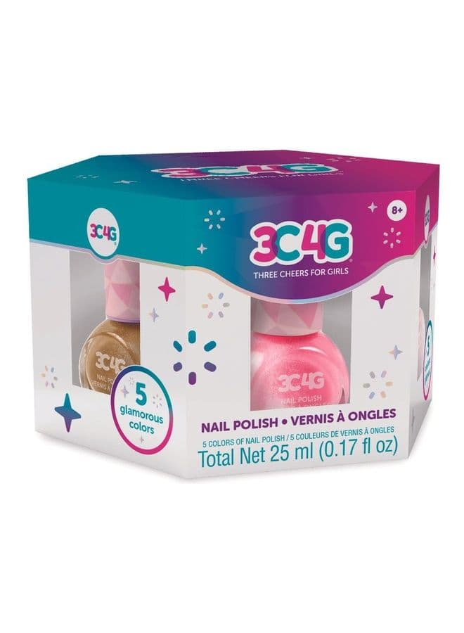 Three Cheers for Girls Pink and Gold Hexagon 5 Pack Nail Polish-Makeup 6.8 x 11.5 x 10cm