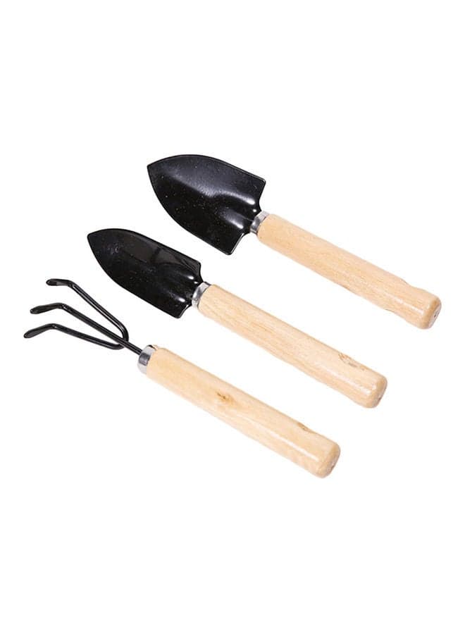 3-Piece Mini Gardening Tool Set with Wooden Handle Brown 20.8x8x5.6cm