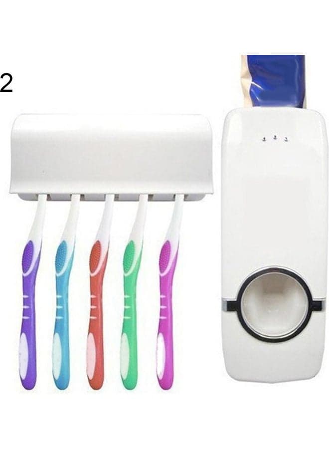 Automatic Toothpaste Dispenser Toothbrush Holder Set White 16 X 6 X 6cm