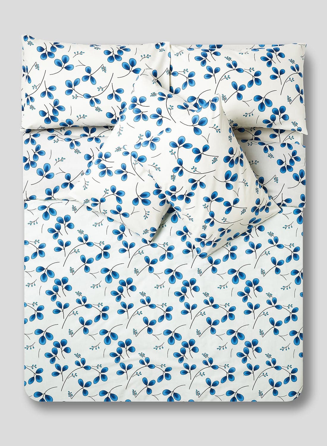 6-Piece Double Size Duvet Cover Set Cotton White/Blue