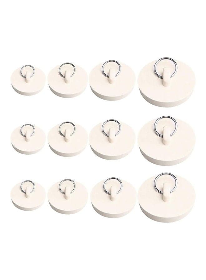 12-Pieces Four Size Drain Stopper Set White 4.7cm