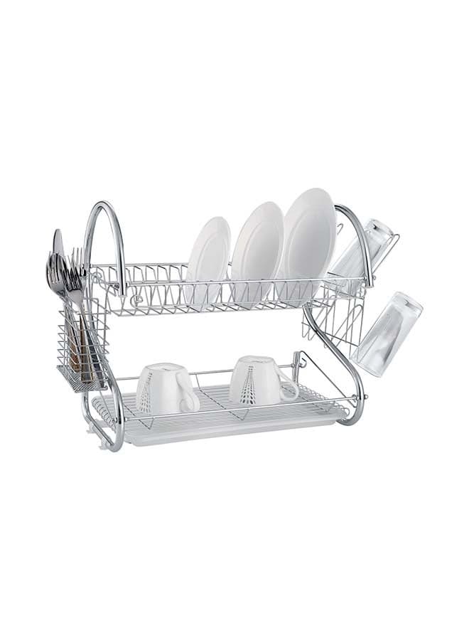 2-Tier Dish Drying Rack Silver 55x39x24cm