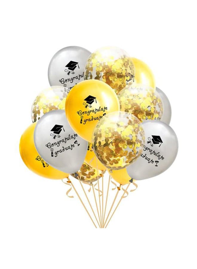 15-Piece Congratulate Graduate Printed Decorative Balloon Set With Gold Confetti Balloons