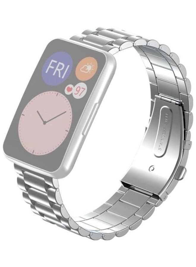 For Huawei Watch Fit Three Beads Metal Replacement Strap Watchband Silver