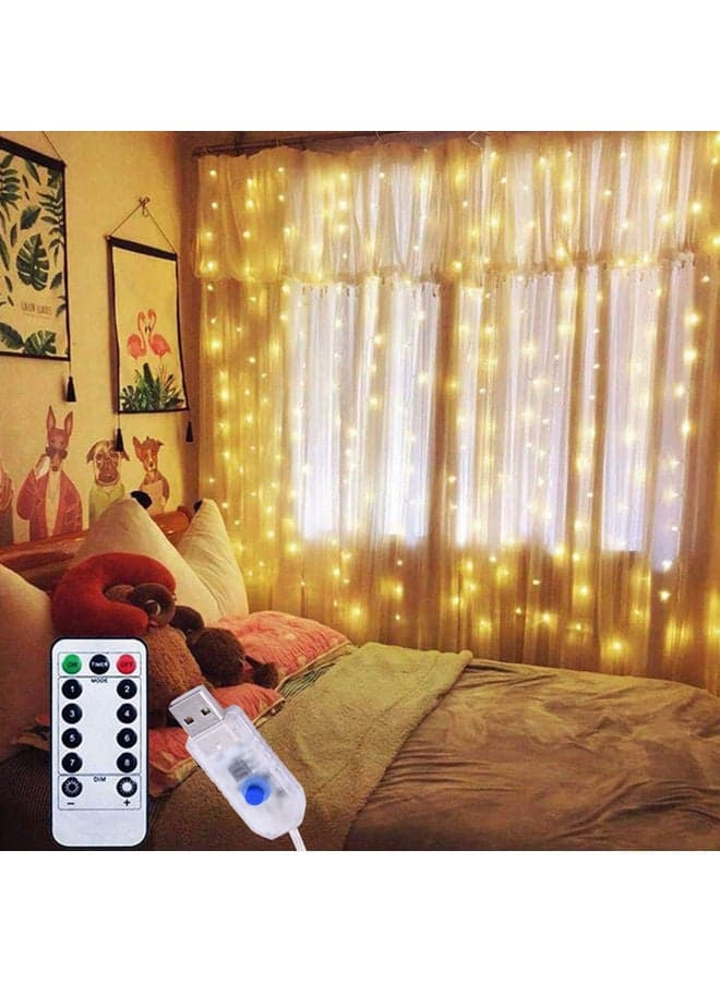 Twinkle Star 300-LED Window Curtain String Light With Remote Warm White