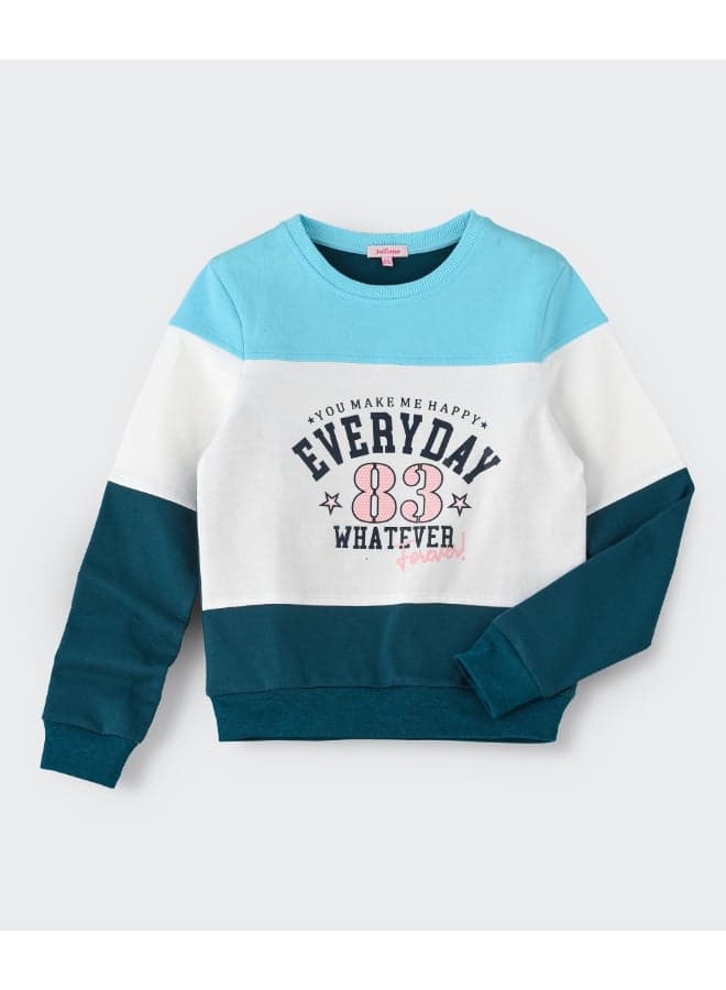 Colourblock Long Sleeve Sweatshirt Green/White/Blue