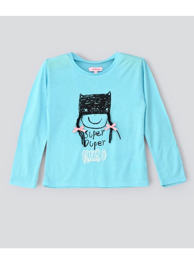 Round Neck Knit Top Aqua Blue — 5-6Y