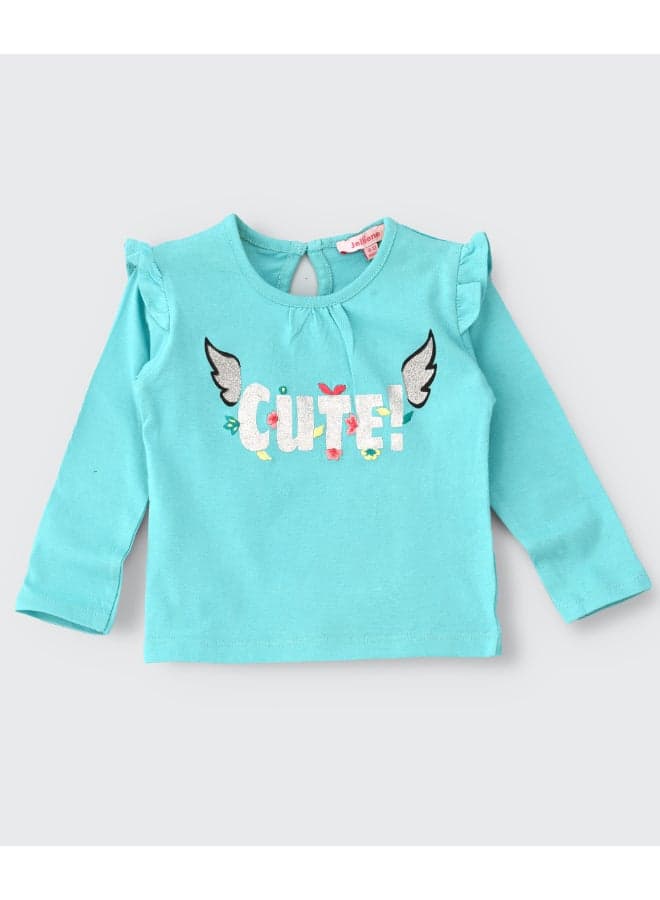 Frill Sleeve Detailed Printed Top Blue
