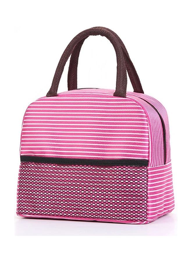 Striped Patterned Zipper Closure Insulated Lunch Bag Pink 23x16x20cm