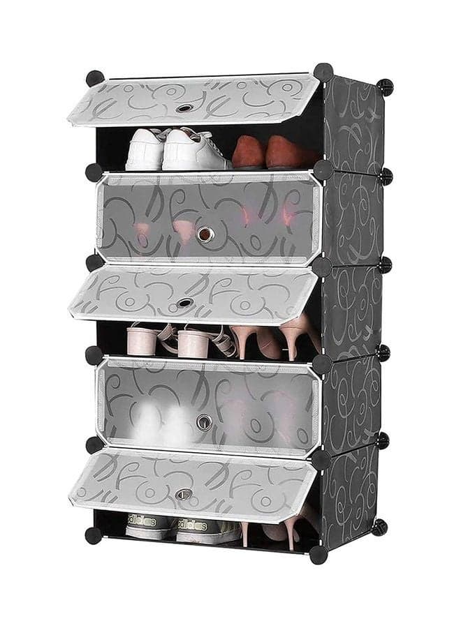 5-Tier Shoe Rack Wardrobe With Cover Black/White 89x46x35.50inch