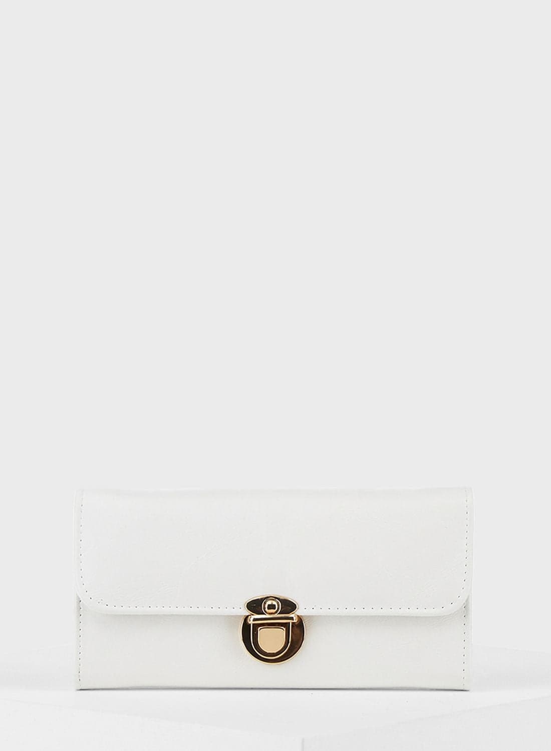Push Lock Flap Over Wallet White