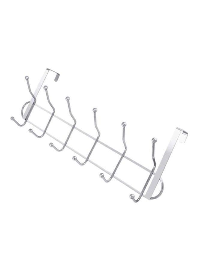 6 Double Hooks, Over The Door Hanger Silver