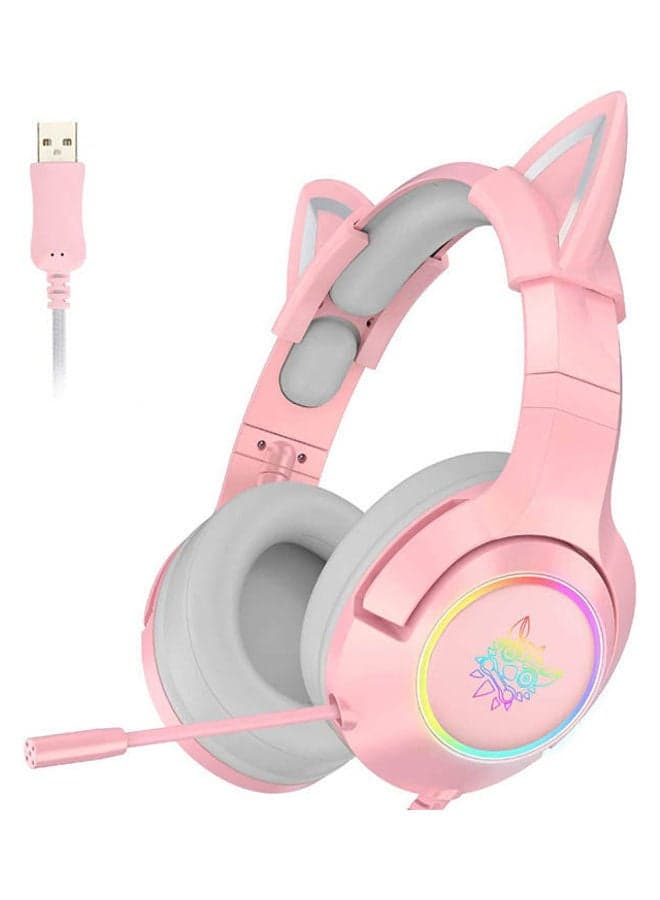 Gaming Headset With 7.1 Virtual Surround Sound And Removable Cat Ear, Noise Canceling Retractable Microphone, Usb Plug