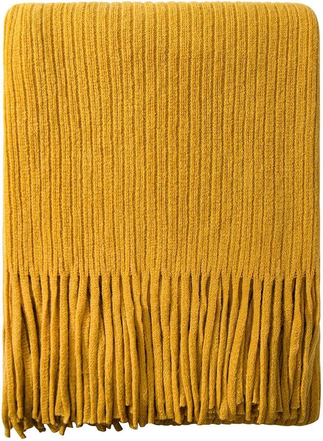 Tassel Soft Blanket Polyester Yellow 125x150cm