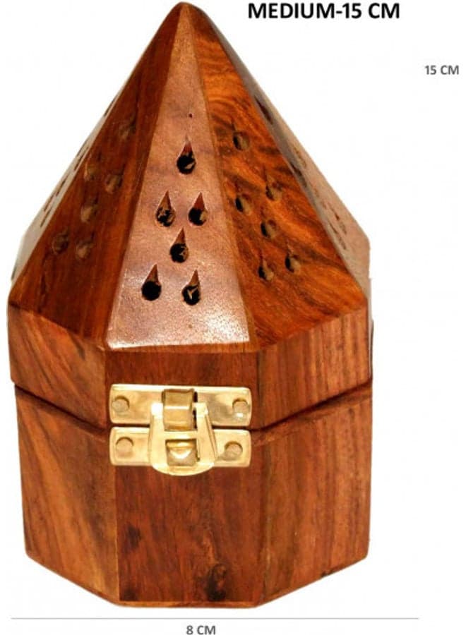 Hexa Round Saqoware Incense Bakhoor Burner Wooden Colour 15cm
