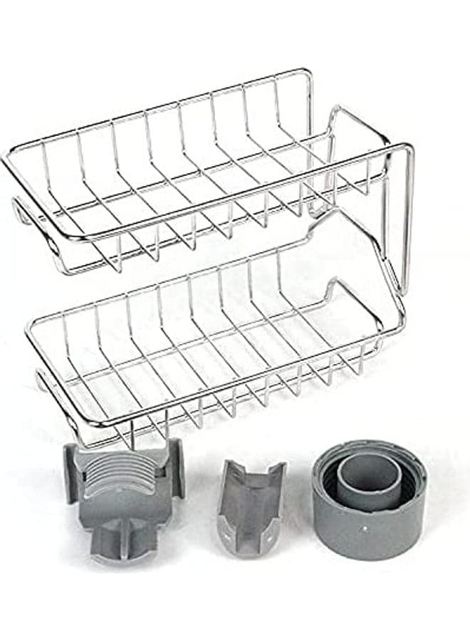 2-Tier Stainless Steel Sponge Holder for Kitchen Sink Silver 140x230x100mm
