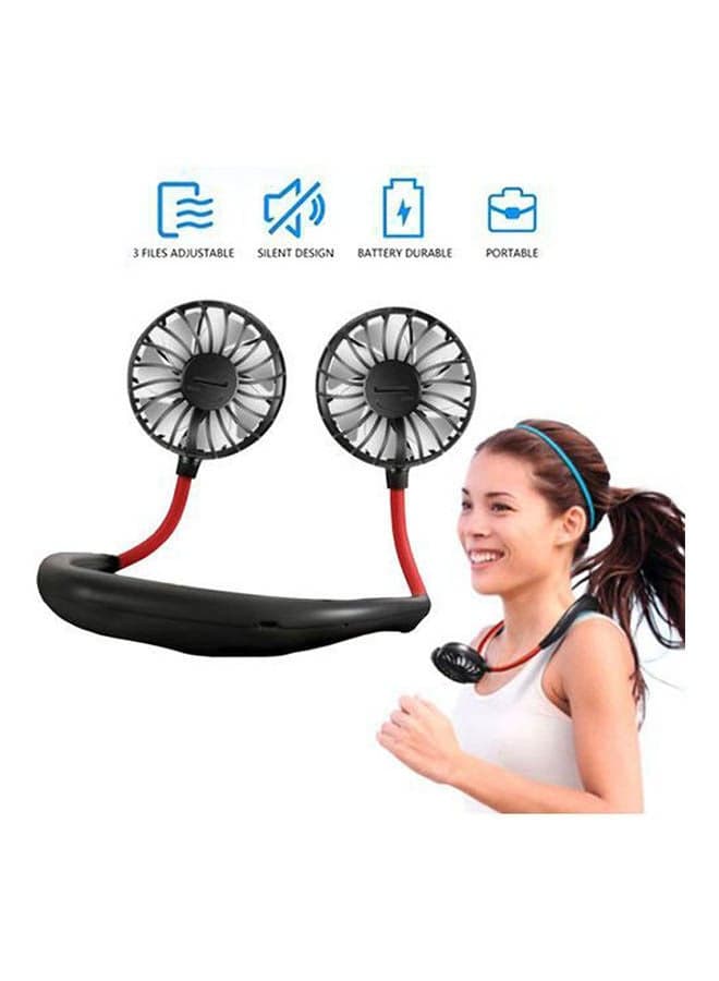 Summer Hands-free Neck Band Hanging Dual Fan Mini Air Cooler K002420 Black