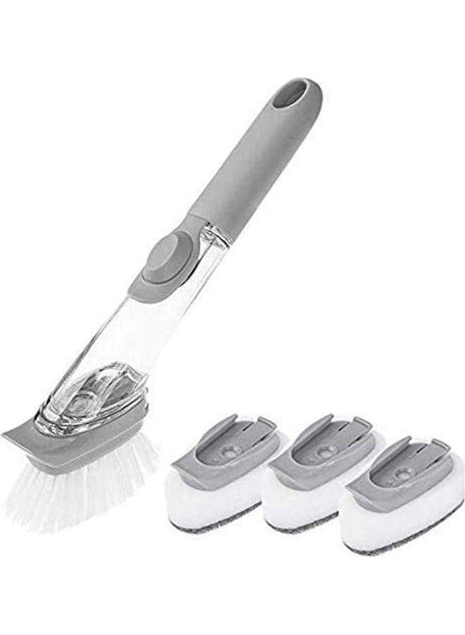 Soap Dispensing Kitchen Dish Brush, Sponge Set Grey 21.8 x 12 x 5.6cm