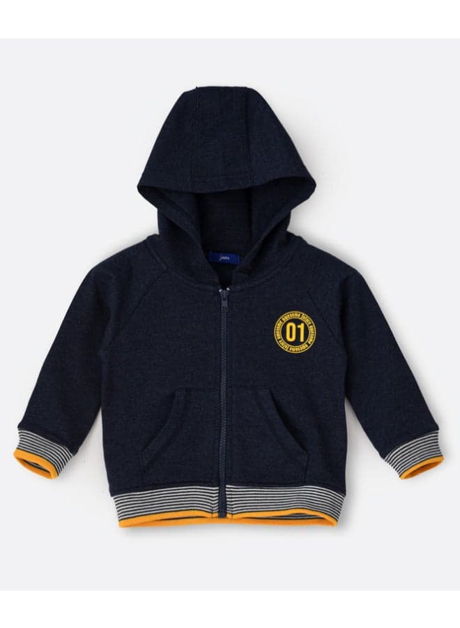 Casual Knit Hooded Jacket Navy Blue
