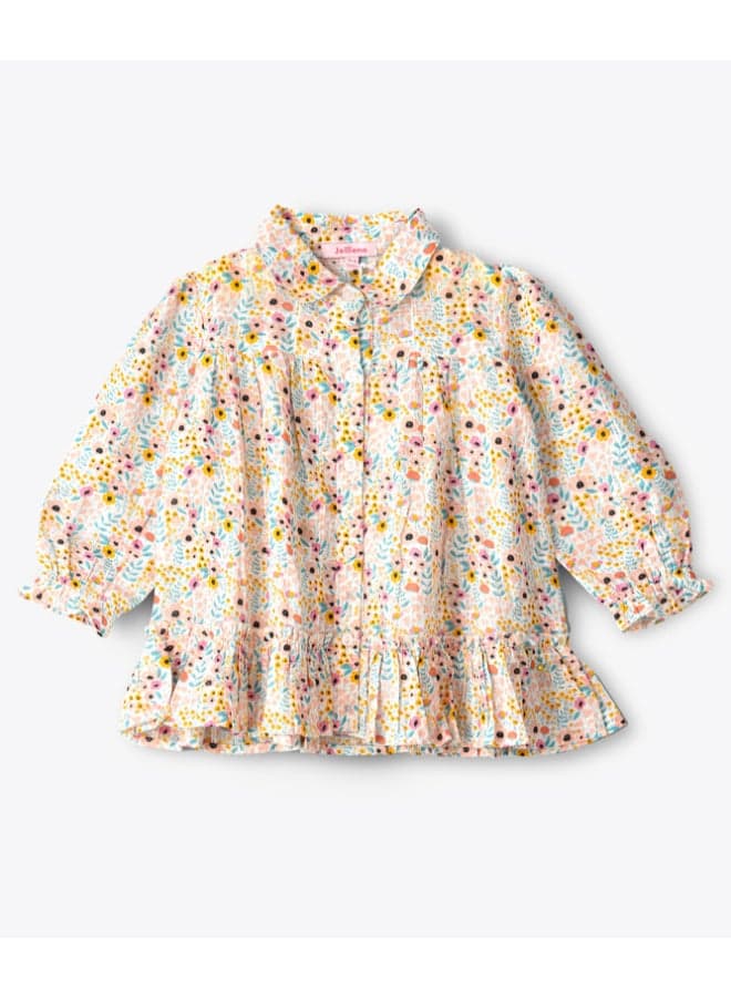 Printed Frill Detailed Shirt Multicolour