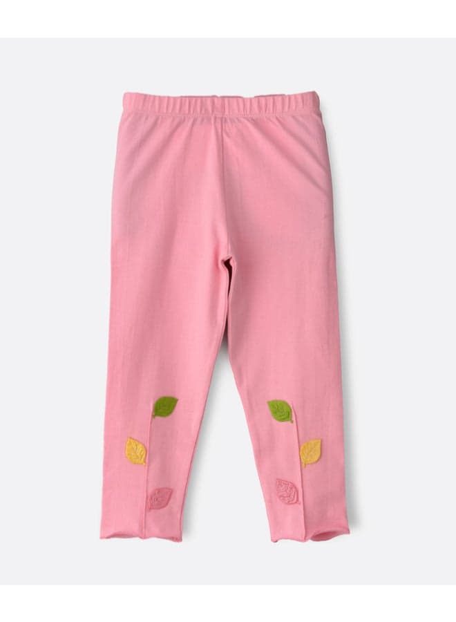 Leaf Applique Knit Leggings Pink