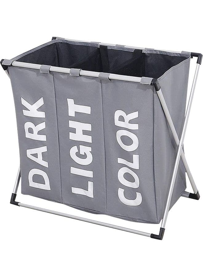 Three Compartment Foldable Laundry Basket Grey 62x37x58cm