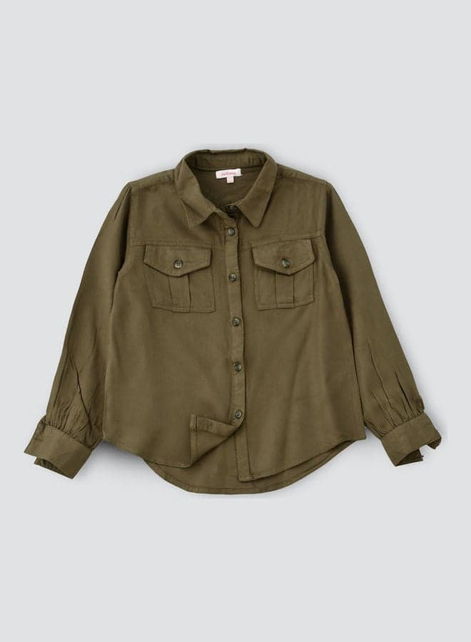 Front Pocket Woven Shirt Olive