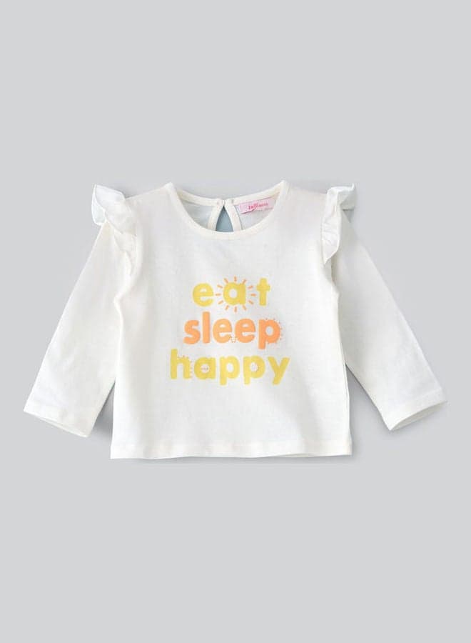Round Neck Knitted Long Sleeve T-Shirt Off White