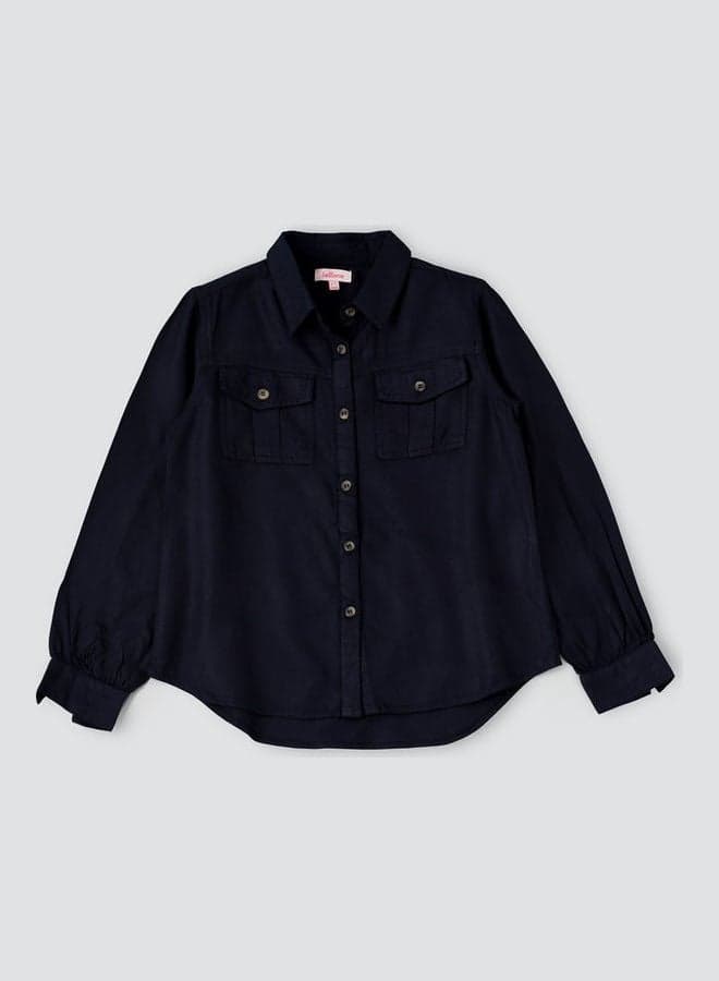 Front Pocket Woven Shirt Navy Blue