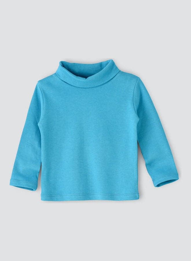 Basic Turtle Neck Knitted Sweater Teal Blue